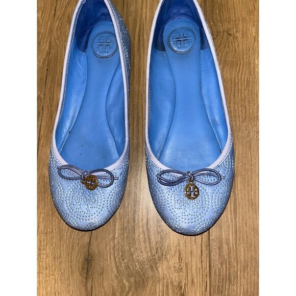 Tory Burch Blue Leather Sole Quilted Chelsea Ballet Loafers Flats Women's 7.5 - Picture 3 of 6